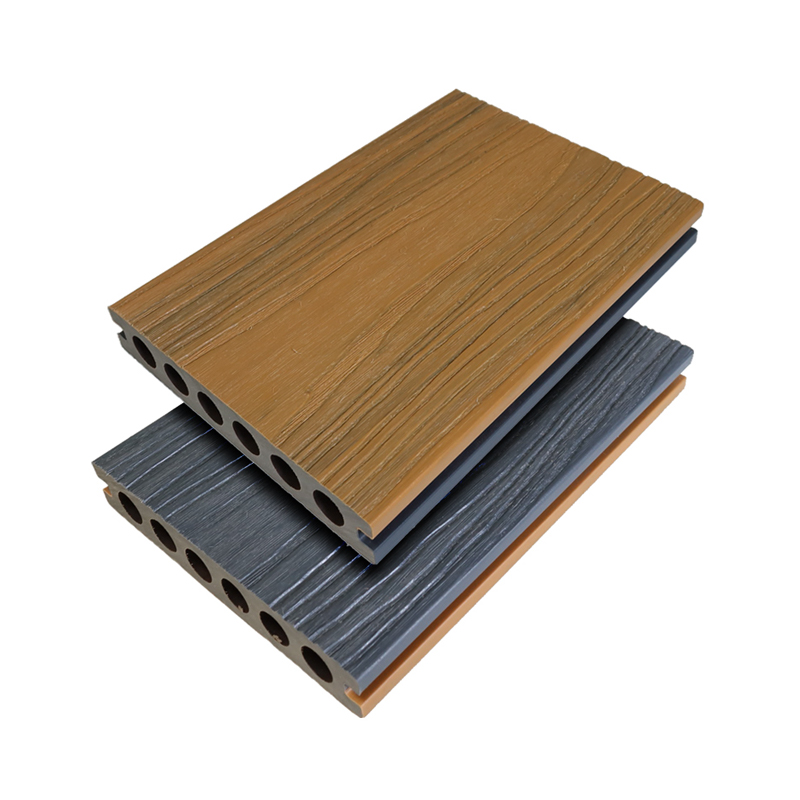 SRL-138 * 23 mm buiten WPC composiet 3D diepe reliëf co-extrusie ronde holle zilvergrijze terrasvloeren